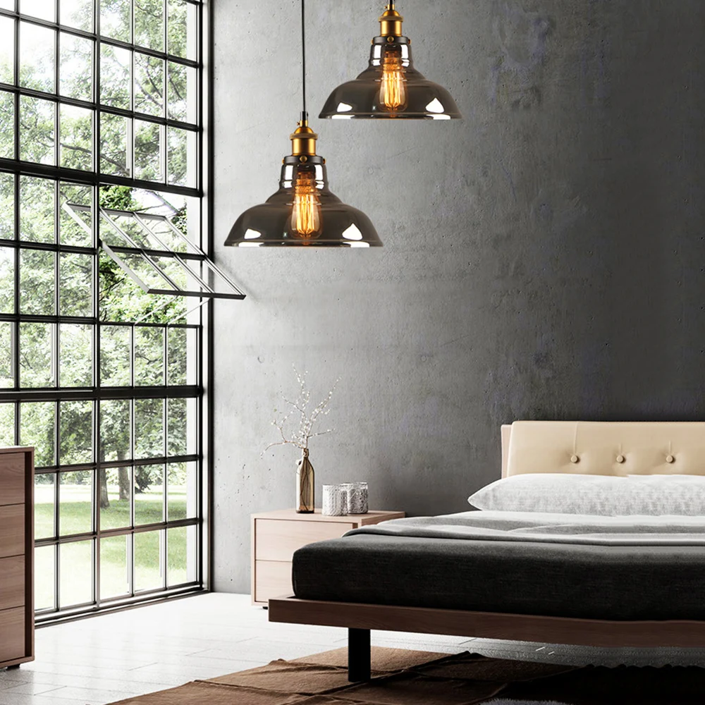 Винтажный стеклянный подвесной светильник в стиле индастриал современный с