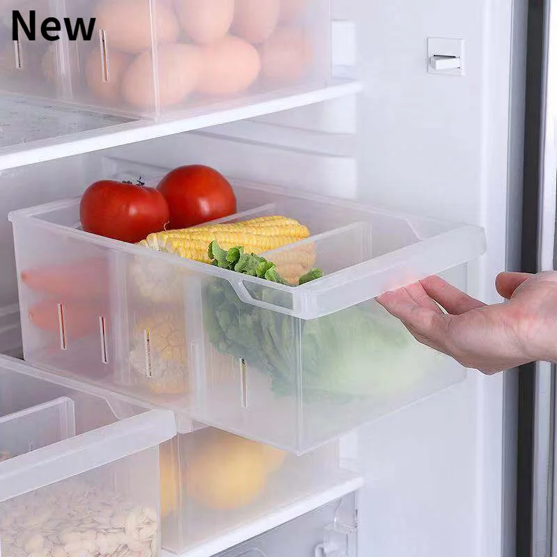 New Refrigerator Storage Box Plastic Storage Box Rectangular Compartment Vegetable Fruit Freezer Kitchen Storage Box Household