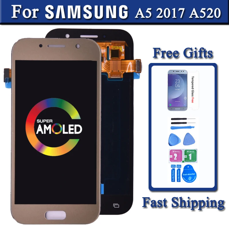 Супер AMOLED LCD Замена для SAMSUNG GALAXY A5 2017 Duos A520 A520F A520K ЖК дисплей сенсорный экран
