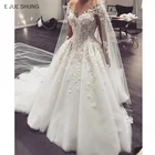 Белое Кружевное роскошное свадебное платье E JUE SHUNG с аппликацией, прозрачное блестящее бальное платье, свадебные платья, свадебные платья