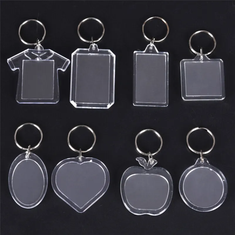 

5pcs/lot Rectangle/Heart/Round Styles Transparent Blank Acrylic Insert Photo Picture Frame Keyring Keychain DIY Split Ring Gift