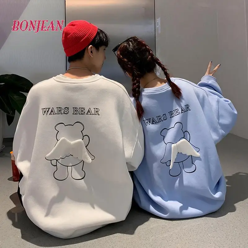 

2021 Harajuku Winter Bear Wing Pullover Spring and Autumn Crew Neck Couples Korean Top