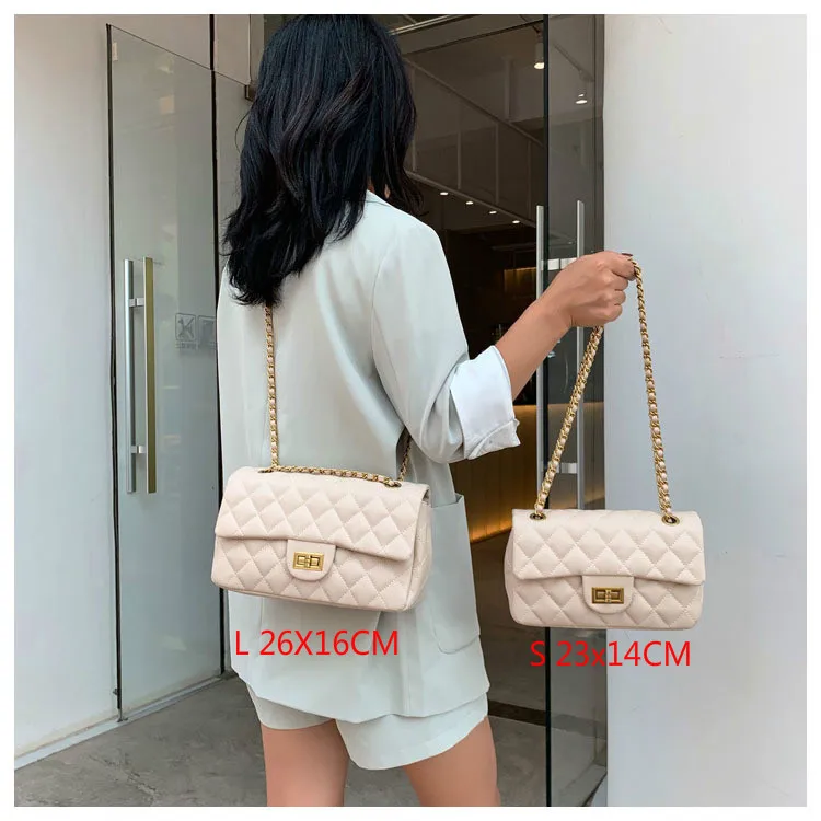 Beige Gold Metal Женская сумка, новинка, корейская модная повседневная клетчатая сумка на плечо с цепочкой, сумка через плечо, известный классический бренд, дизайнерская сумка через плечо - Цвет: Beige Gold Metal