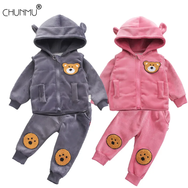 

Детская одежда спортивный костюм осенне-зимний новый теплый флисовый комплект из 3 предметов для маленьких мальчиков и девочек, жилет топы ...