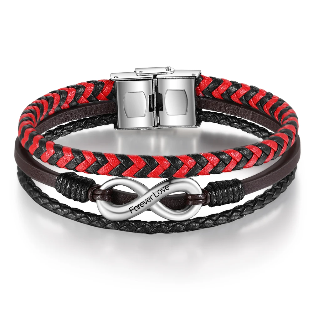 Кожаный браслет из нержавеющей стали с символом бесконечности для мужчин на