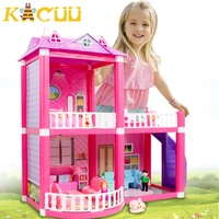 baby diy doll house toys pink assemble princess villa handmade construction casa miniature furniture dollhouse for children gift