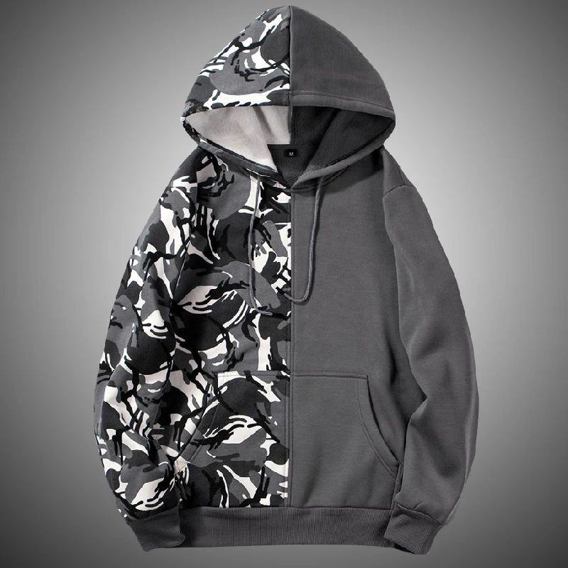 Серый камуфляж толстовки для мужчин Лоскутная уличная толстовка с капюшоном