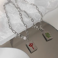mahjong pendant necklaces woman rhinestone man necklace creative couples jewelry silver color trendy metal new year cute collier