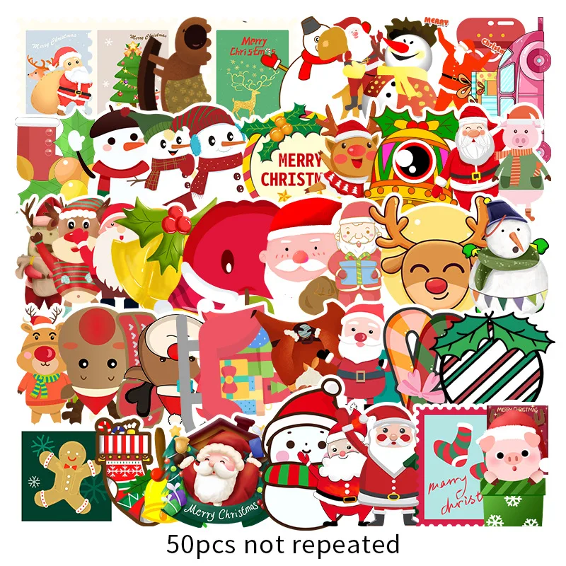 

50pcs Christmas Stickers for Scrapbooking Diary Decoration Sticker Luggage Computer Phone Case Car Motorcycle Xmas Stickers