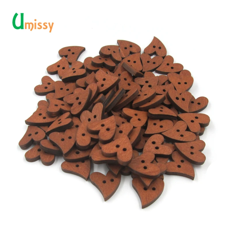 100 шт. деревянные пуговицы в форме сердца для скрапбукинга ручного шитья сделай