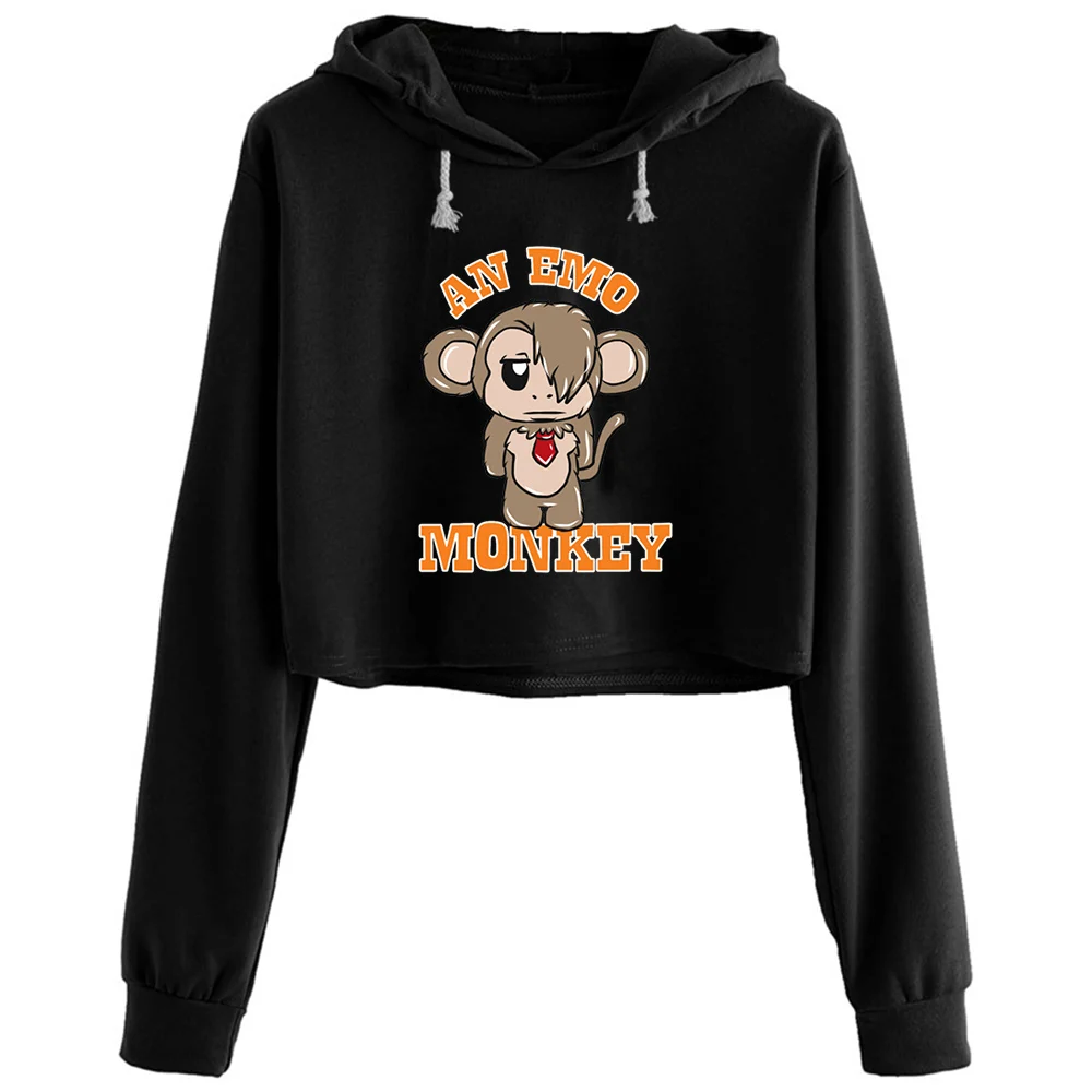 

Emo Monkeys Crop Hoodies Women Kawaii Goth Grunge Harajuku Pullover For Girls