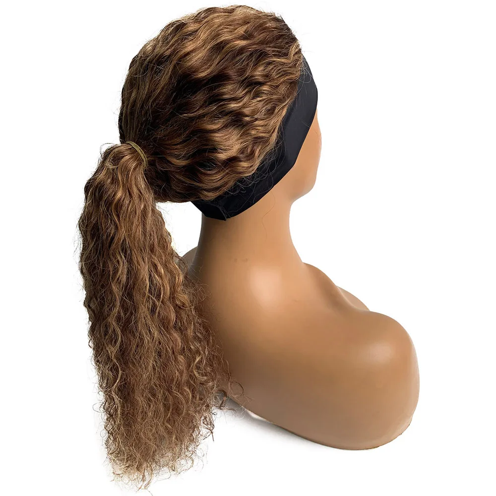 

Headband Wig Curly Highlights Colored Human Hair Wigs Loose Wave Machine Made Wig for Black Women Headband Wig, With 3 Headbands