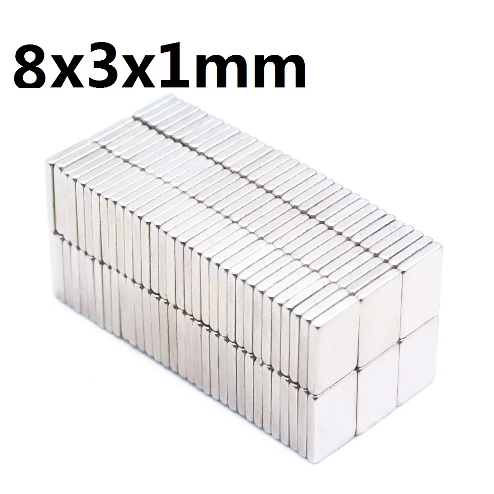 

Неодимовый магнит, 1000 шт., 8x3x1, 8 мм x 3 мм x 1 мм, Блок N35 NdFeB, супермощные Сильные Постоянные Магнитные Imanes