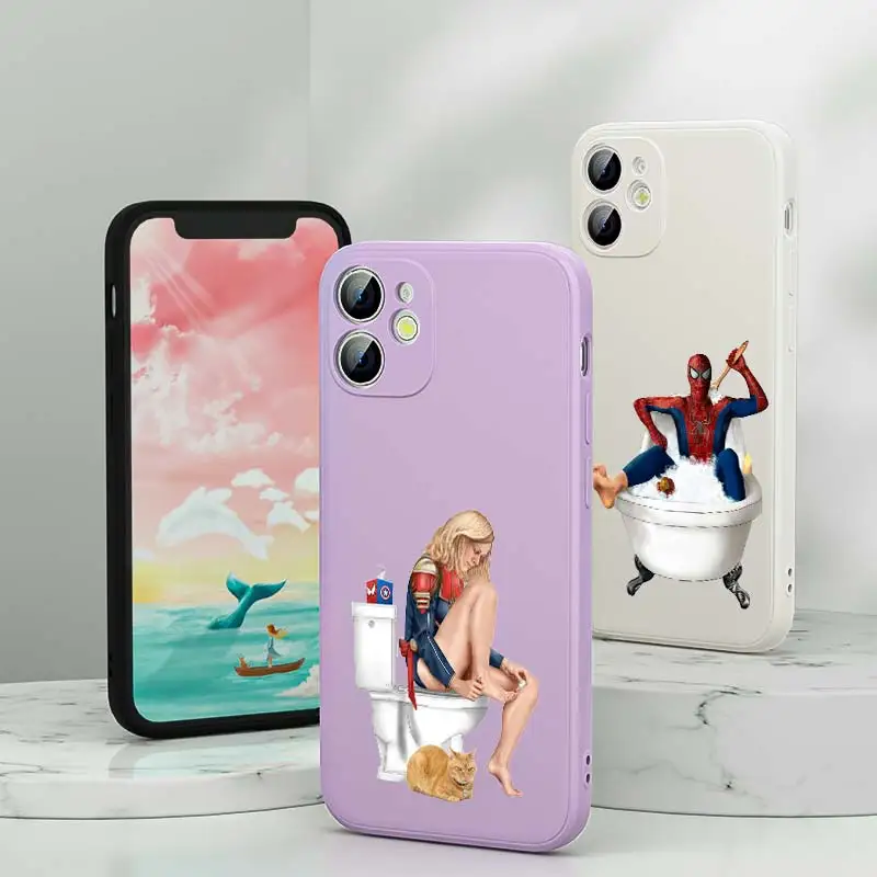 

For Apple iPhone 13 12 mini 11 8 7 6 XS XR SE 2020 Pro Max Plus Phone Case Funny superhero Liquid Silicone Soft Capa