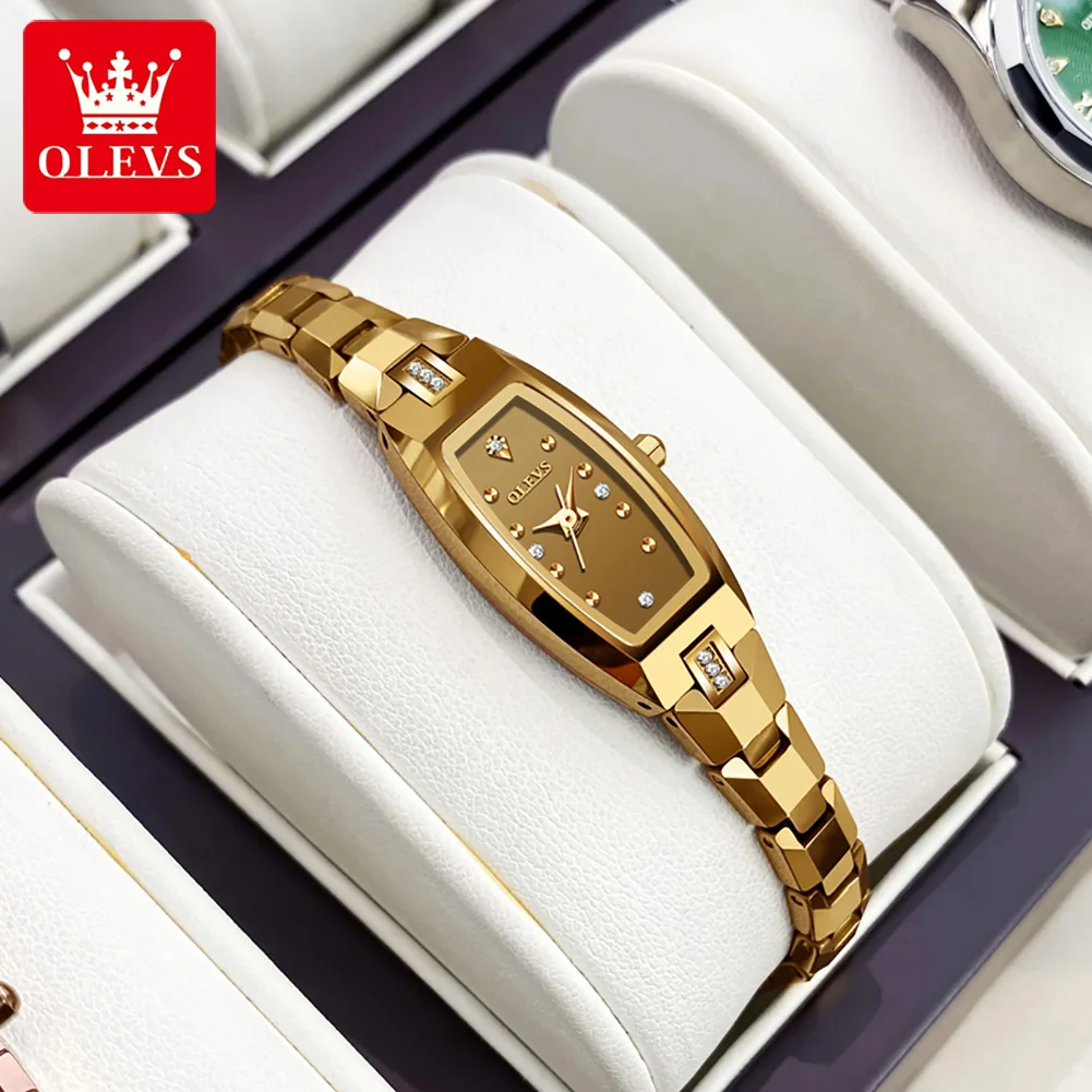 OLEVS New Ladies Ultra-thin Simple Gold Square Quartz Watch Top Brand Leisure Luxury Tungsten Steel 30M Waterproof Women Watch