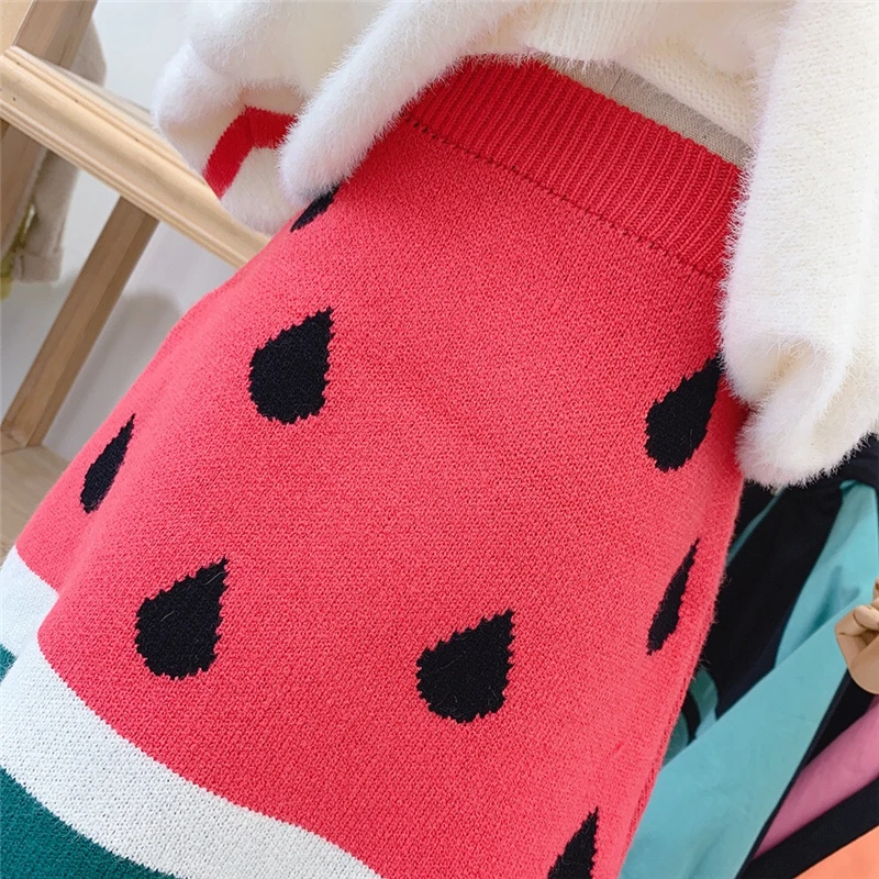 

Siddons two-piece dress for toddler girls with watermelon pattern cute style for school girls woolen material to keep warm