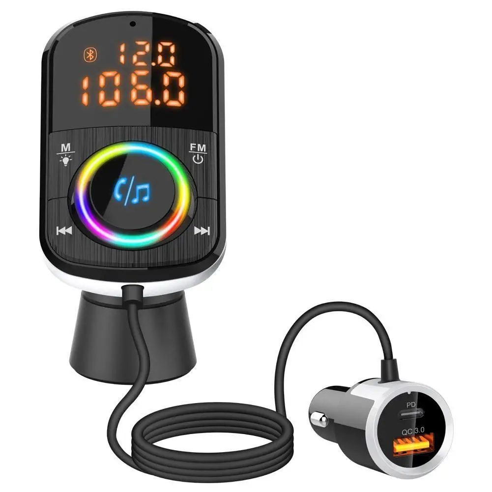 

Двойной дисплей PD3.0/QC3.0, автомобильный Bluetooth MP3 музыкальный плеер с быстрой зарядкой, FM-передатчик, атмосфера