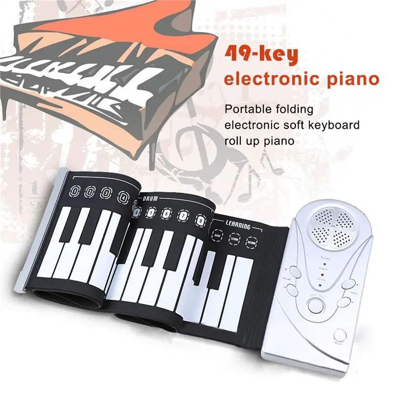 

49 ключ Динамик ручной рулон электронный пианино портативный складной Электронная Мягкая клавиатура roll up пианино