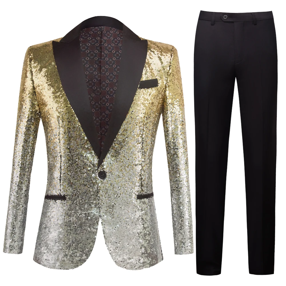

Formal MenGold And Silver Sequined Party Button Dance Bling Coats Wedding Party Men Blazer Gentleman Formal Suit