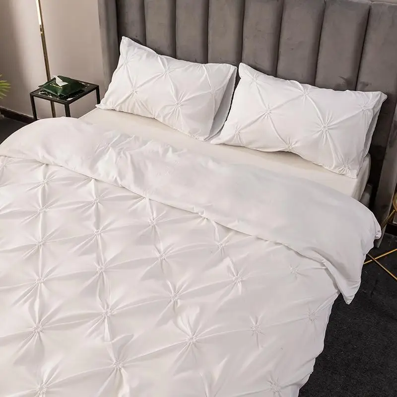 

Luxury Pinch Pleat Bedding Set Bedroom Comforter Set Simple Bedcloths Solid Color Duvet Cover Set 2/3Pcs Pillowcases Home Decor