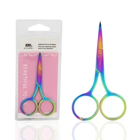 stainless steel eyebrow scissor colorful small nail tools eyebrow nose hair trim scissor sharp point curve tip makeup tool