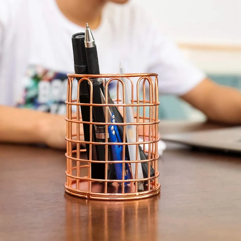 

2 Pack Metal Pencil Holders Pen Pot Organiser Makeup Brushes Holder for Desk Office, Rose Gold