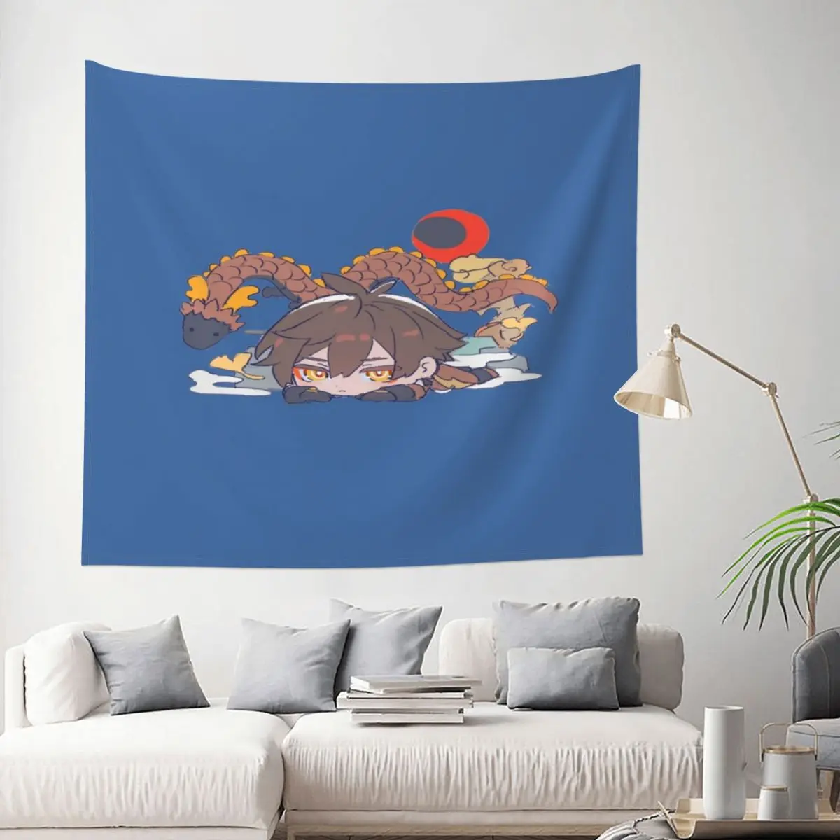 

Genshin Impact Chibi Dragon Zhongli Tapestry Anime Game Decoration Wall Room Home Decor Hanging Living room Kawaii Aesthetic