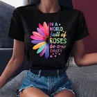 Женская футболка, топы с цветочным принтом, футболка, черная футболка, женская летняя футболка 90-х, графическая футболка для девочек, женская футболка, женские милые топы, футболка