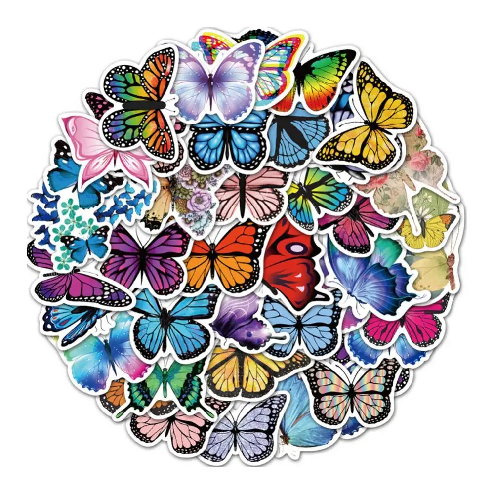 

50Pcs Multicolor Butterfly Waterproof Stickers Decal DIY Fridge Suitcase Decor