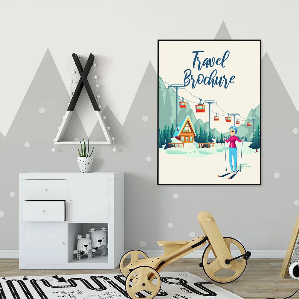 Девушка сани лыжный горный зимний Настенная картина с ландшафтом холст живопись