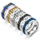 Крутое вращающееся кольцо JUCHAO из нержавеющей стали для мужчин, женское кольцо с высокой искусственной цепью в стиле панк, ювелирное украшение для вечеринки, подарок