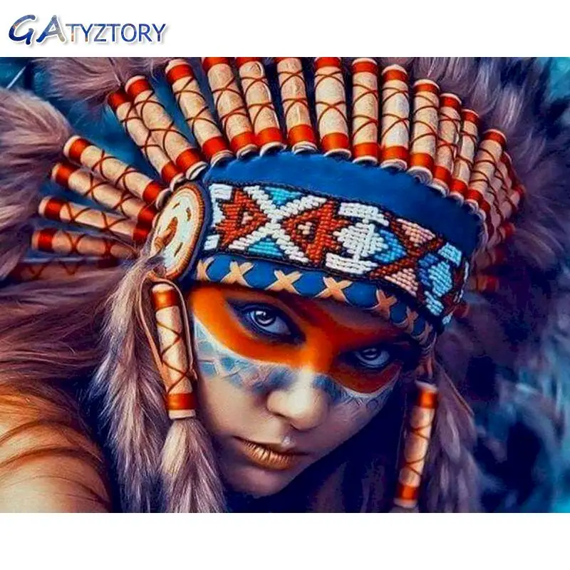 

GATYZTORY DIY Painting by numbers Indians paint by numbers for adults photo frames for picture wall art canvas acrylic paint 40x