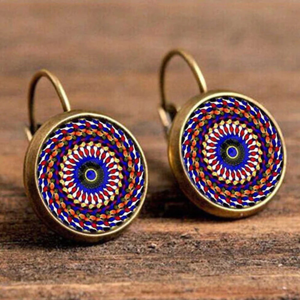 FSUNION Boho Цветочные Висячие серьги для женщин винтажные ювелирные изделия геометрический узор круглые серьги Bijoux boucles d'oreuilles bohemia