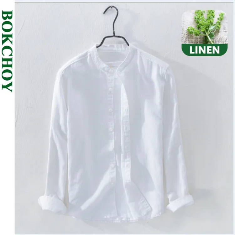 Рубашка мужская с длинным рукавом льняная сорочка из натурального льна удобная