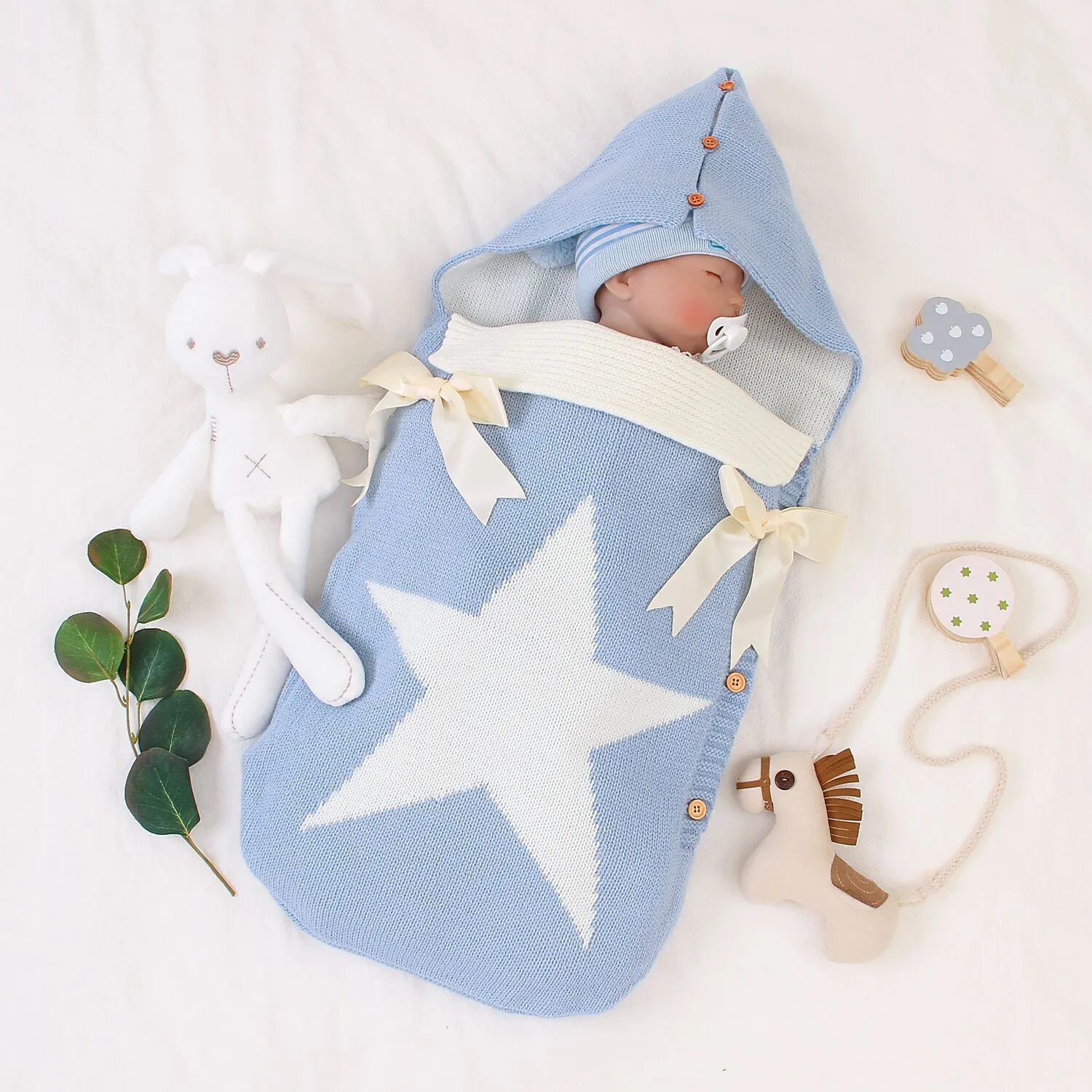 Детское одеяло теплое вязаное Пеленальное Одеяло для новорожденных со звездой и