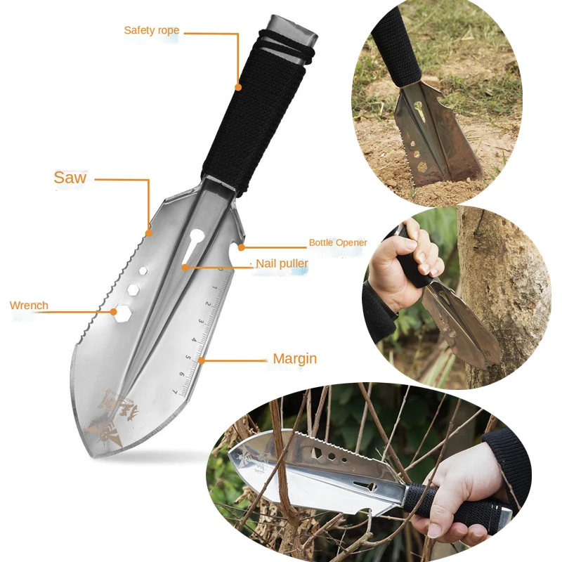 

Multifunction Metal Detector Garden Serrated Edge Digger Digging Tool Garden Shovel With Sheath Stainless Steel Outdoor Tools