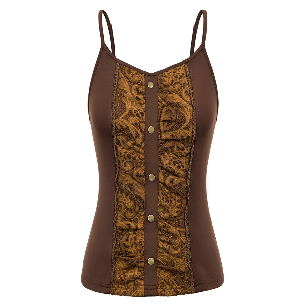 Сексуальные женские топы в стиле стимпанк на бретельках с цветочным кружевом и