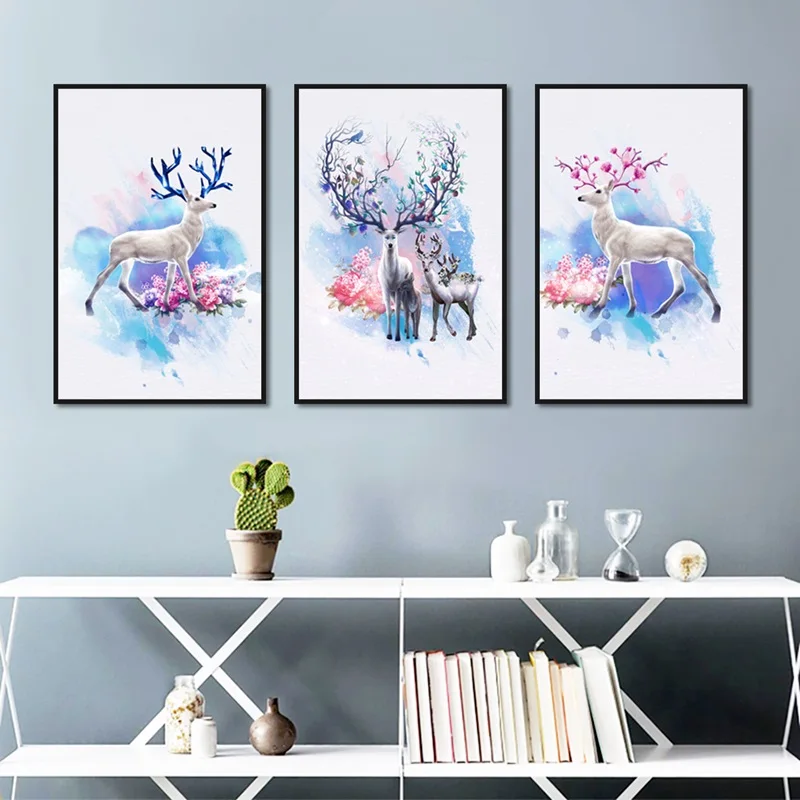 Великолепные рога красивые олени и Цветы Картина на холсте постеры принты