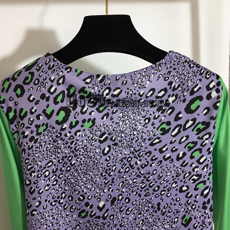 

luxury designer 2021 high end Leopard Print long sleeve Retro women top Splicing clothes violet long sleeve sexy shirt S-L