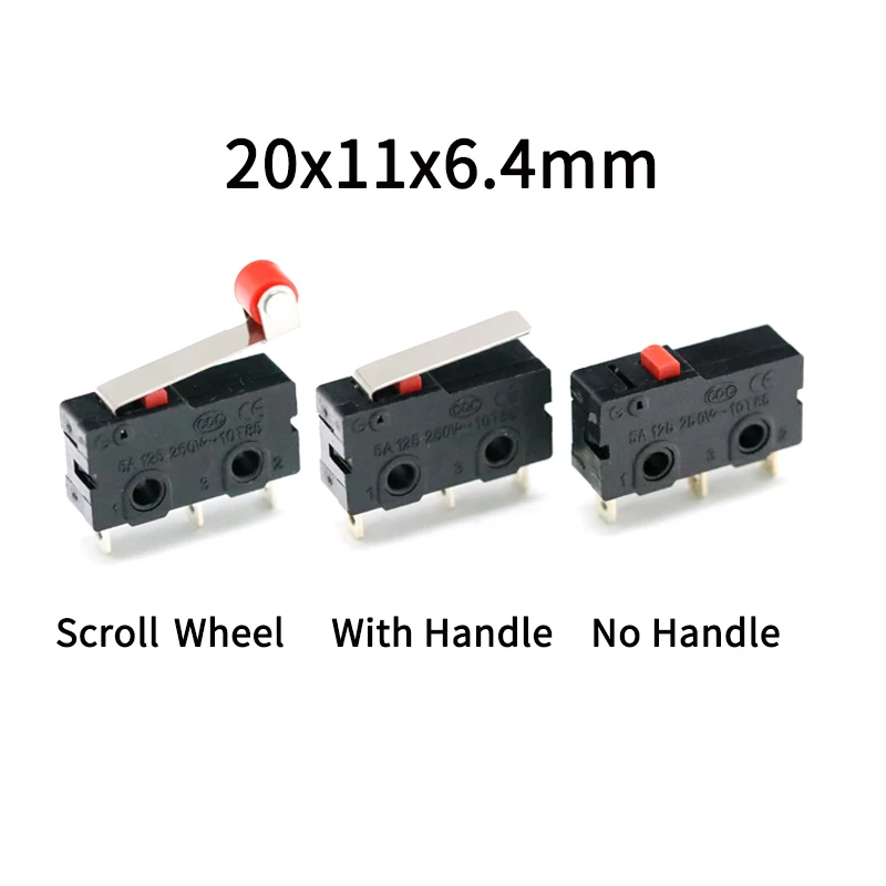 

10 Pcs 20x11x6.4mm Mini Micro Limit Switch Roller Lever Arm SPDT Snap Action LOT No Handle/With Handle/Scroll Wheel