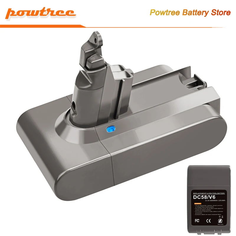 

Powtree 21.6V 6.0Ah Replacement Battery for Dyson V6 Li-Ion Vacuum Cleaner Batteries DC58 DC59 DC61 DC62 DC74 SV09 SV07