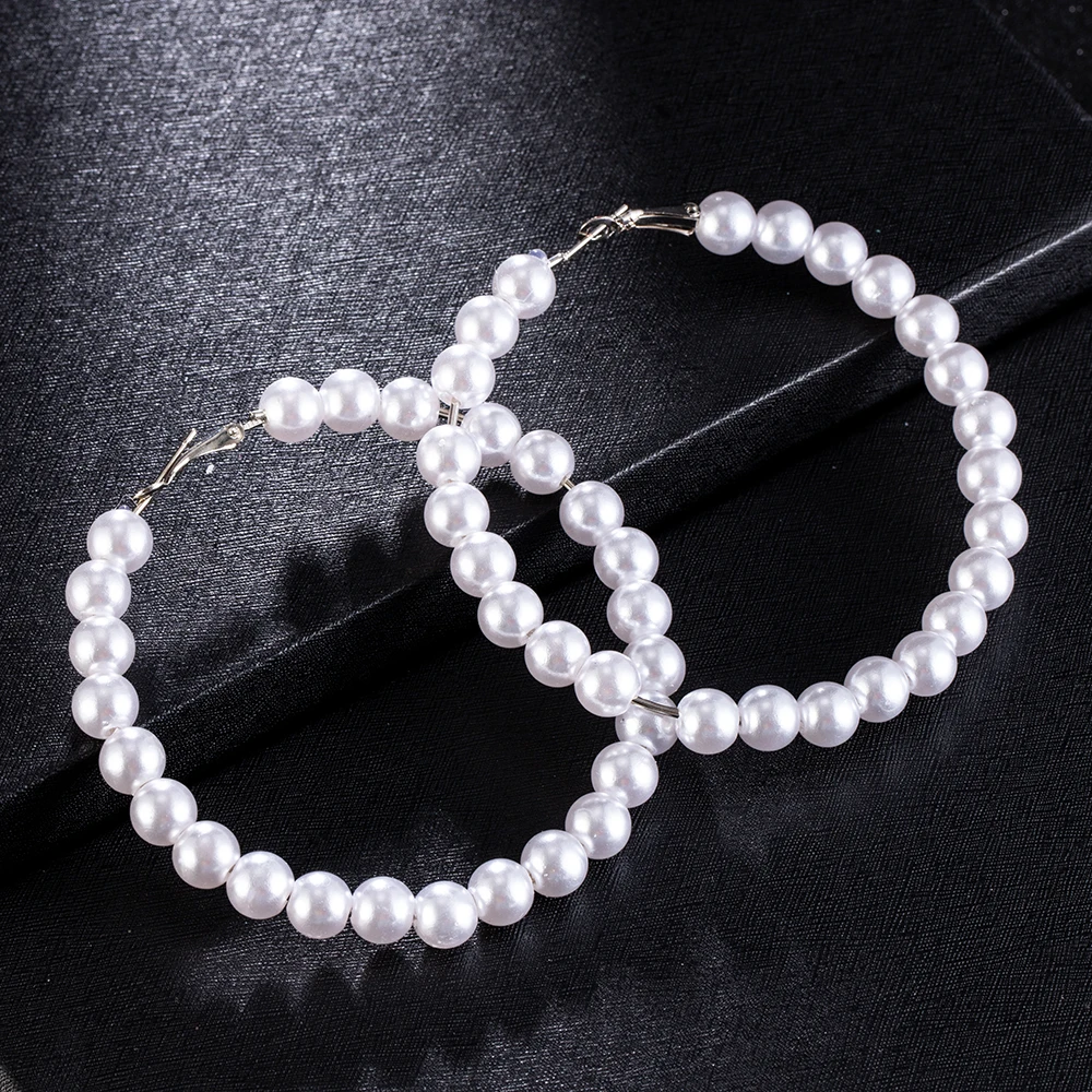 Женские серьги пусеты с большим жемчугом модные искусственным в богемном стиле