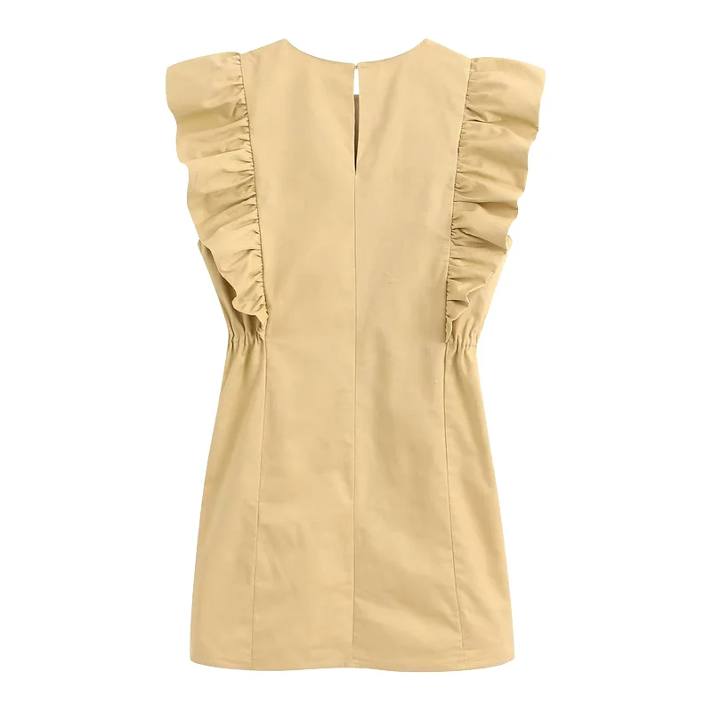 

2020 Women Elegant Fashion Ruffled Mini Dress Vintage O Neck Sleeveless Dresses Casual Female Chic Vestidos