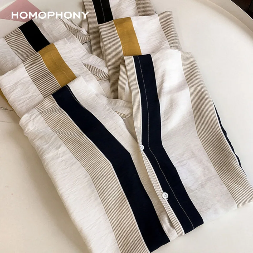 Блузка Homophony женская с V-образным вырезом модная Свободная рубашка в полоску