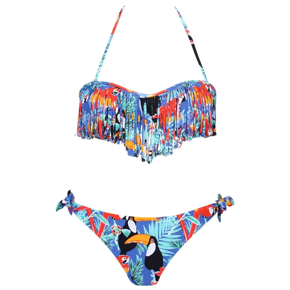 Повседневные женские туфли с бахромой бикини тропическим рисунком набор пуш ап