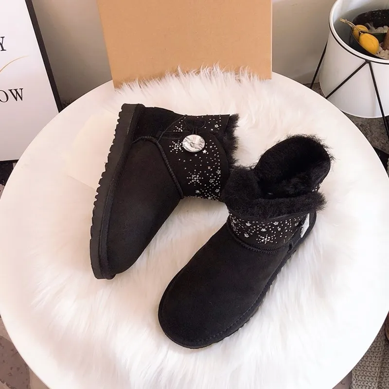 

Fashion printed 100% natural fur women snow boots real sheepskin winter boots warm women ankle boots free shipping