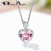 black angel 2020 new pink morganite stone tourmaline gemstone heart pendant necklace for women silver jewelry christmas gift