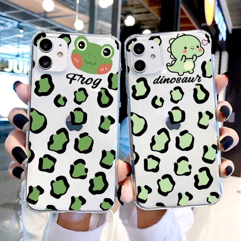 

Leopard Print Clear Phone Case For iPhone 8 7 Plus SE 2020 11 12 13 Pro Max XR XS Max X Animal Frog Cat Pig Transparent Cover