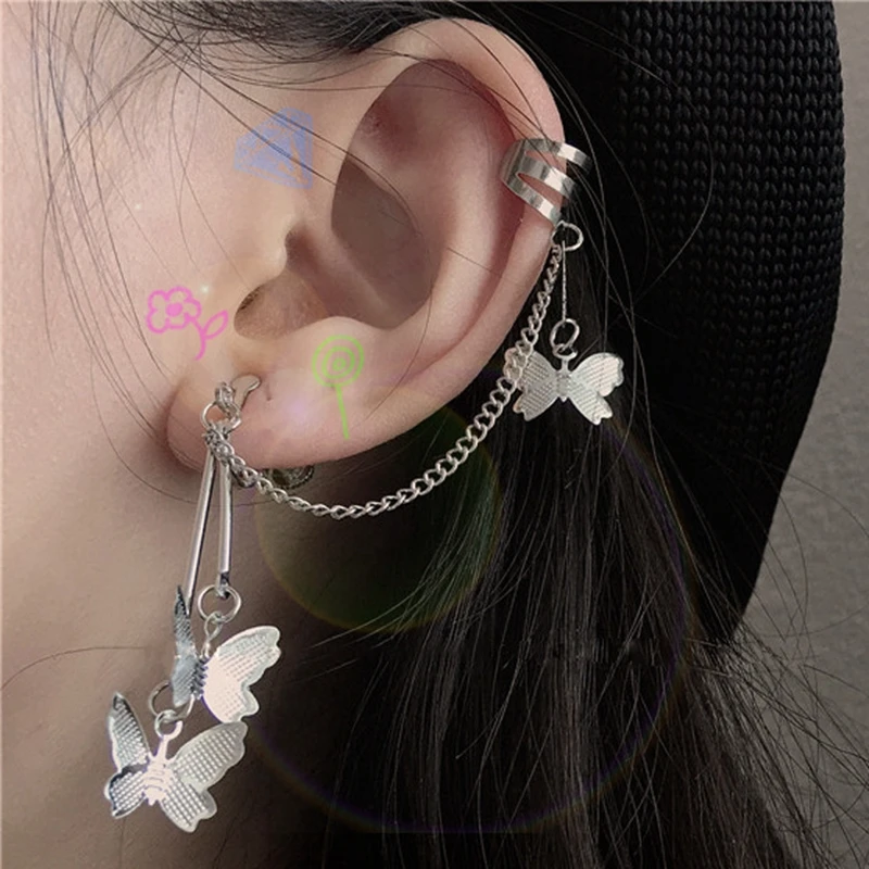 

ZOVOLI Fashion Butterfly Clip Earrings Ear hook Stainless Steel Ear Clips Double pierced Earring Earrings Women Girls Jewelry