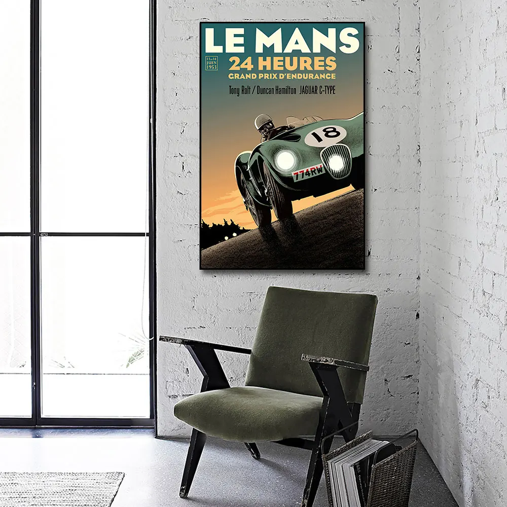 24 часа Ле-Ман спортивный автомобиль плакат картина принт скандинавский домашний